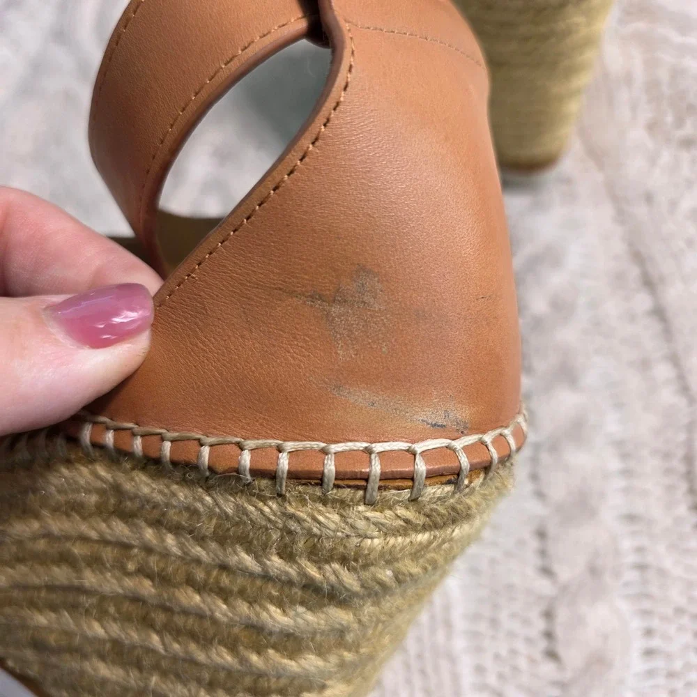 See By Chloe Glyn Espadrille Wedge Sandals Tan Fringed Canvas‎ Womens 38 7.5